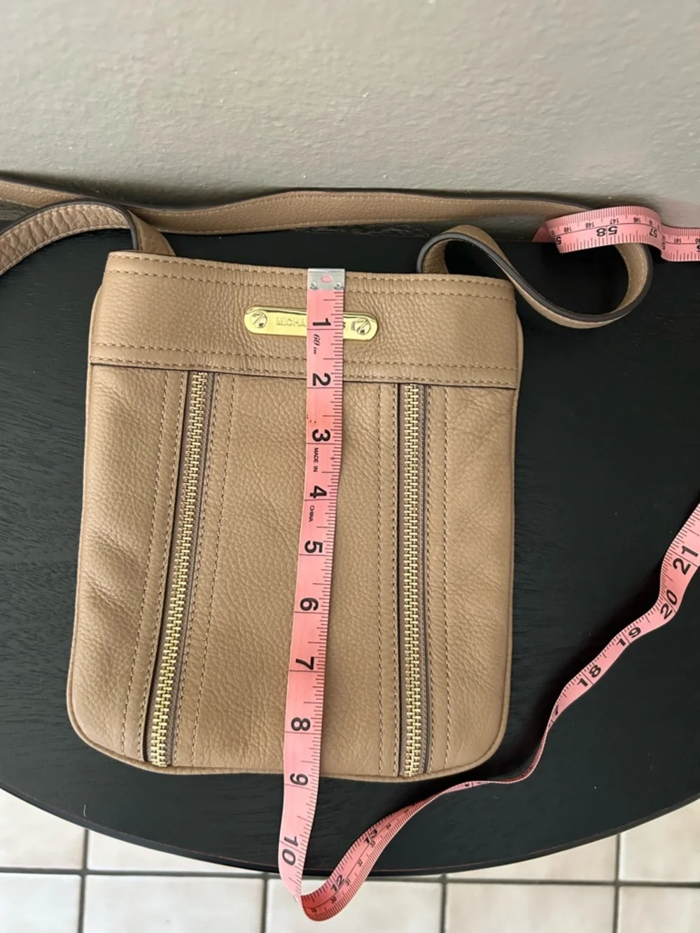 Michael Kors Beige/Tan Leather Crossbody with Gold Plaque